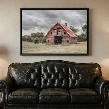 Old Oklahoma Red Barn Canvas - Rustic Farmhouse Canvas-Black Frame / 12 x 18 Inches