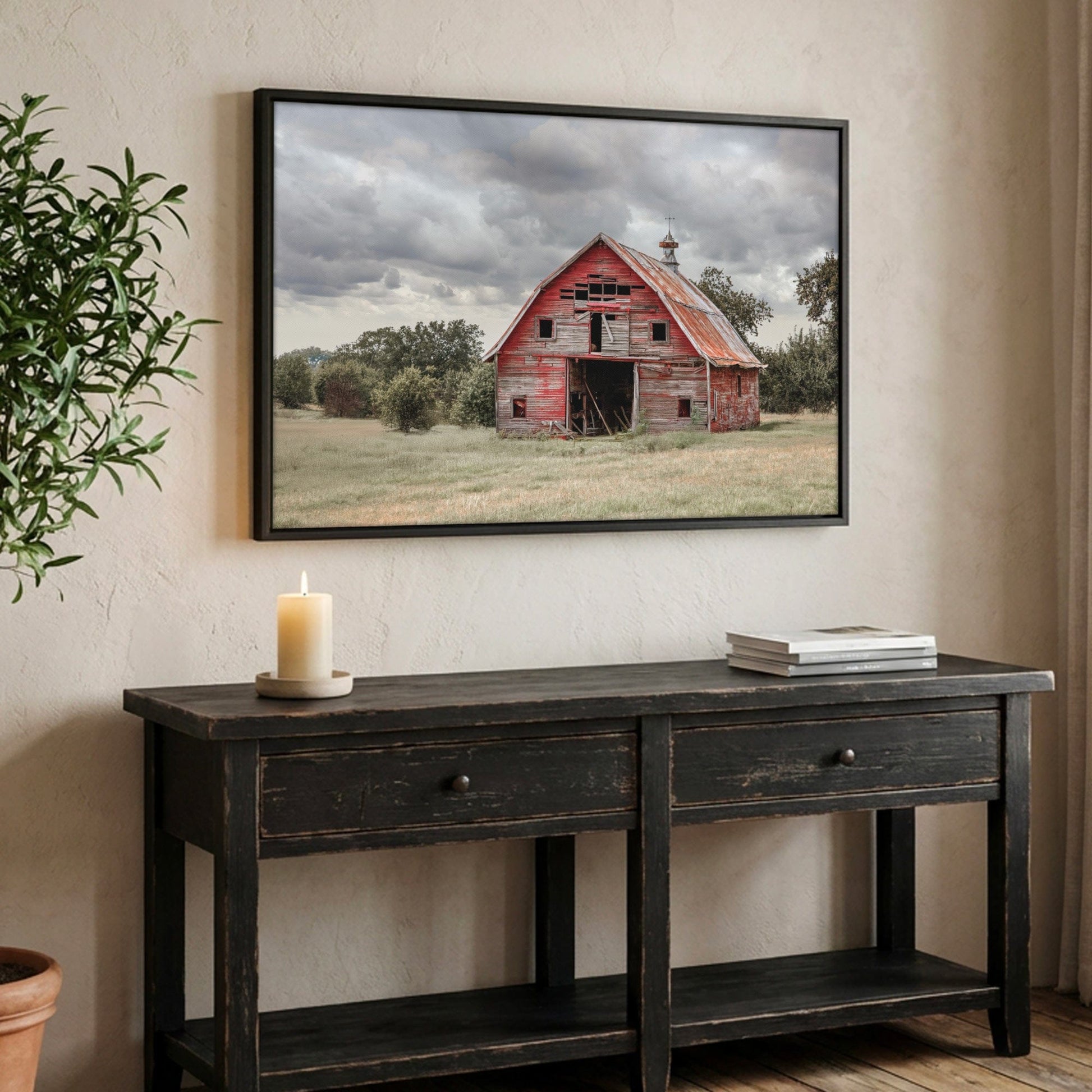 Old Oklahoma Red Barn Canvas - Rustic Farmhouse