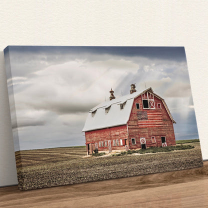 Old Red Barn and American Flag Canvas Print Canvas-Unframed / 12 x 18 Inches Wall Art Teri James Photography