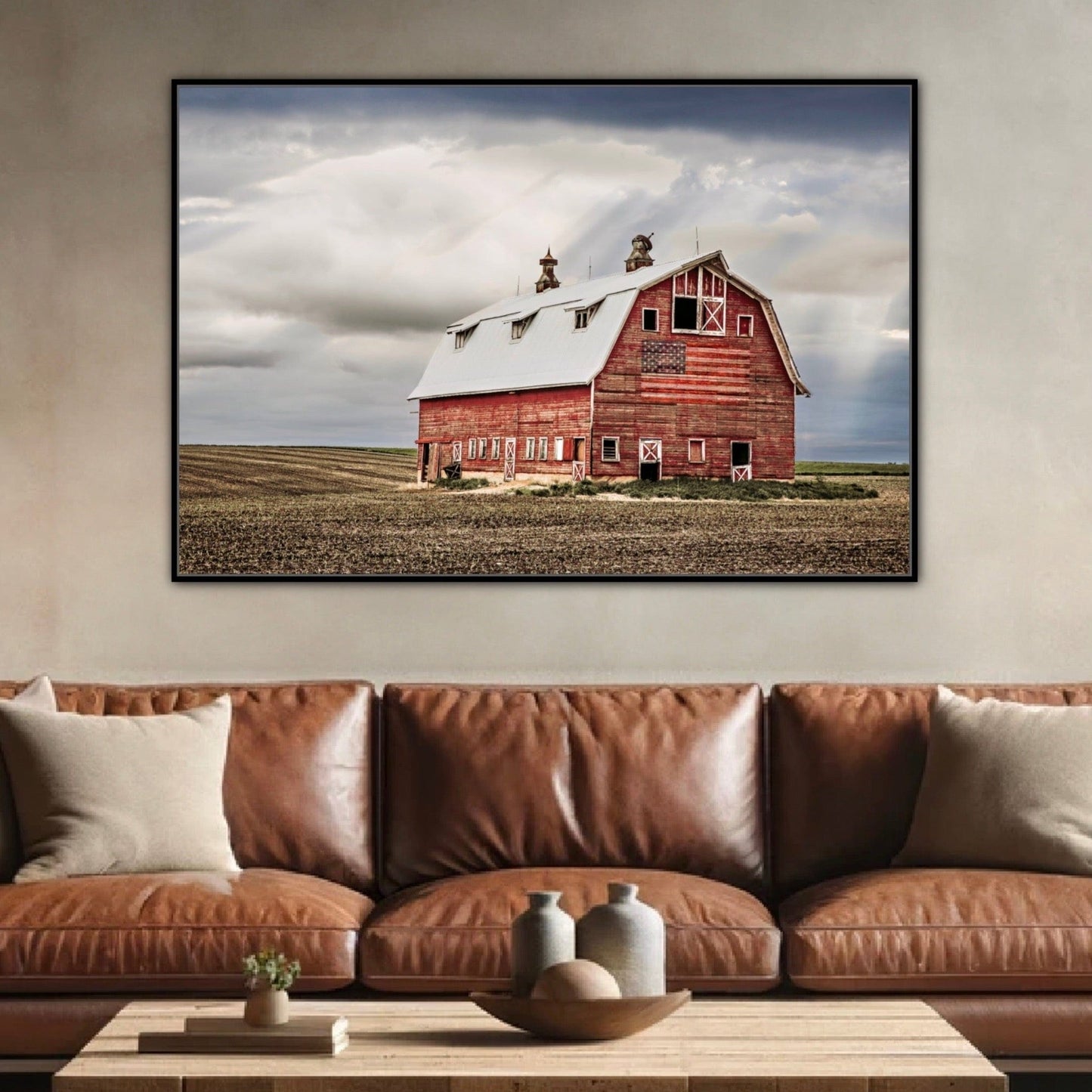 Old Red Barn and American Flag Canvas Print Wall Art Teri James Photography