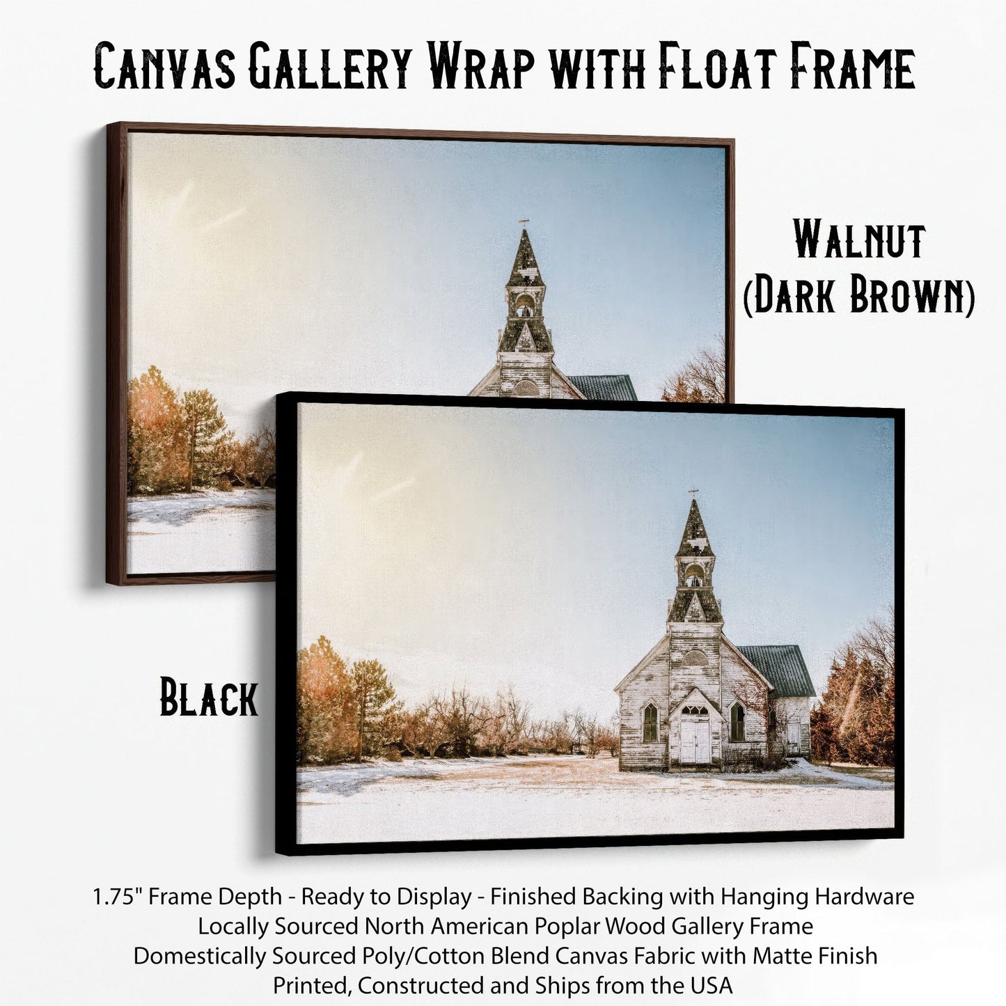 Old White Church Canvas Print Canvas-Black Frame / 12 x 18 Inches Wall Art Teri James Photography