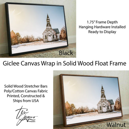 Old White Church Canvas - Vintage Church Canvas Wall Art Canvas-Black Frame / 12 x 18 Inches Wall Art Teri James Photography