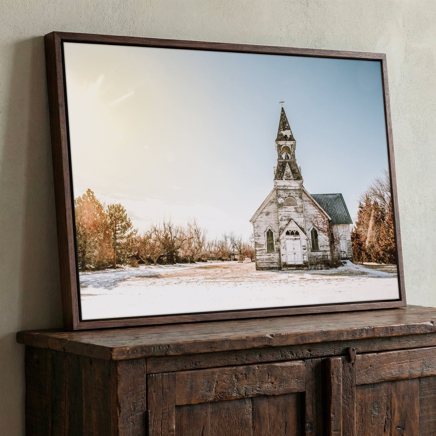 Old White Church Canvas - Vintage Church Canvas Wall Art