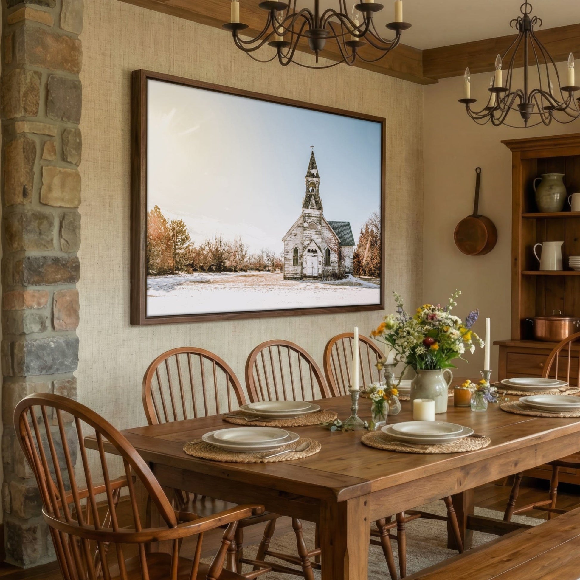 Old White Church Canvas - Vintage Church Canvas Wall Art
