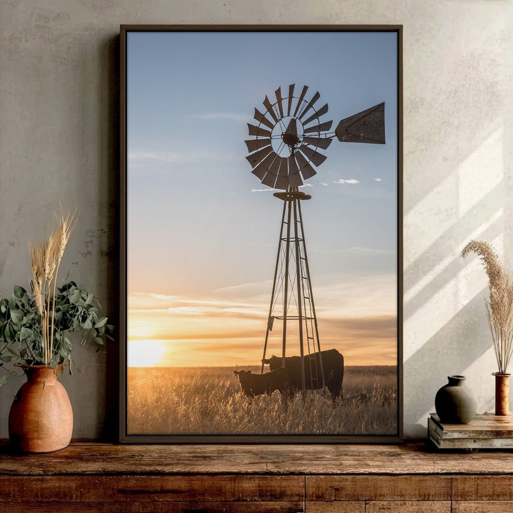 Old Windmill and Black Angus Cattle Wall Art Teri James Photography