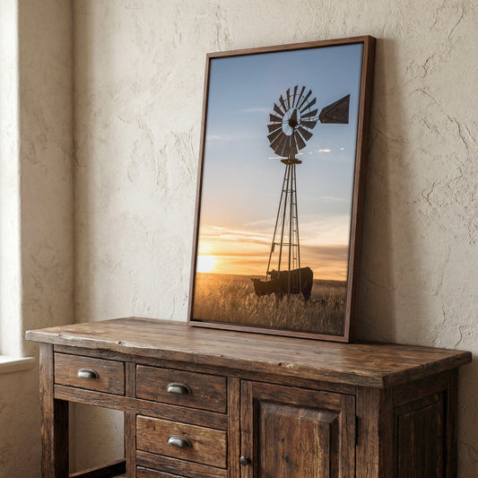 Old Windmill and Black Angus Cattle Wall Art Teri James Photography