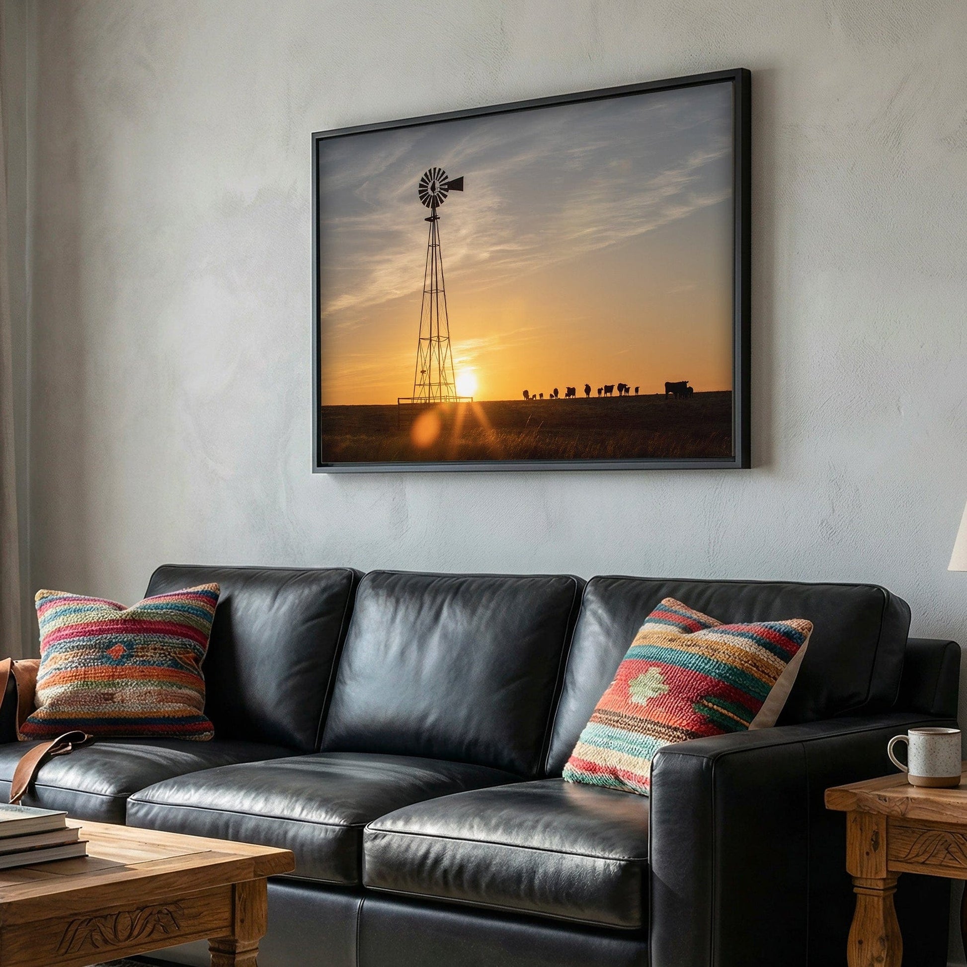 Old Windmill at Sunset with Angus Cattle Wall Art Teri James Photography