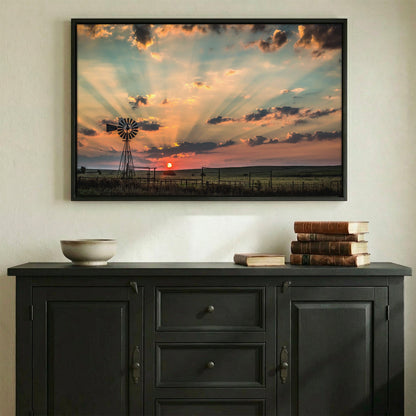 Old Windmill Canvas - Large Farmhouse Canvas Wall Decor Canvas-Black Frame / 12 x 18 Inches