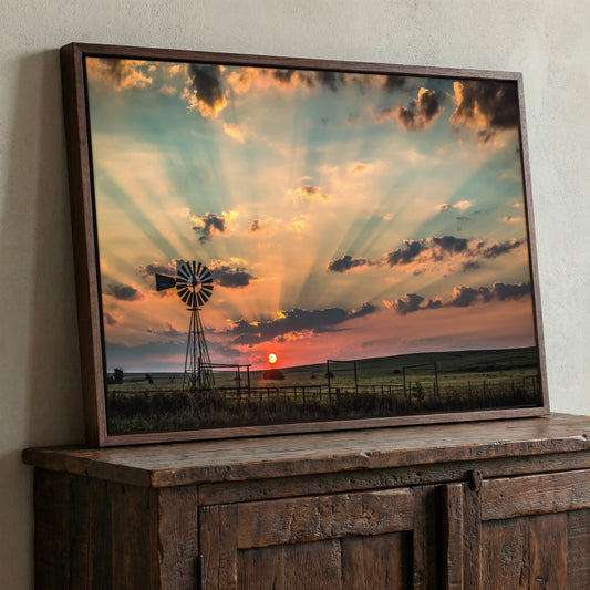 Old Windmill Canvas - Large Farmhouse Canvas Wall Decor With Sunrise Print Wall Art Teri James Photography