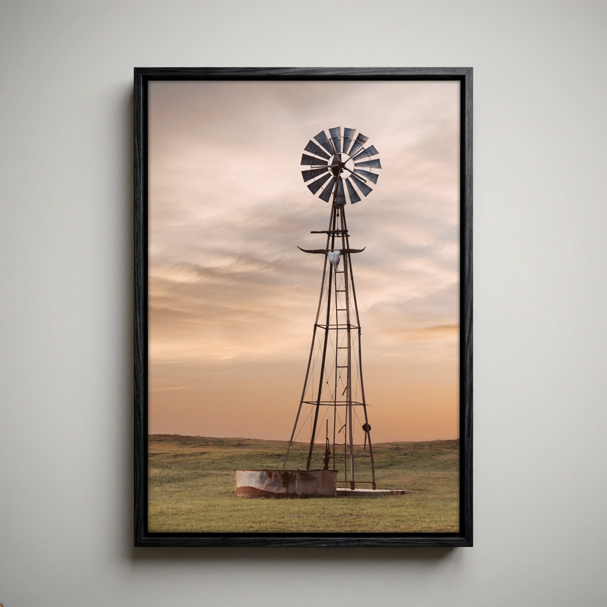Old Windmill with Longhorn Skull: Timeless Western Style