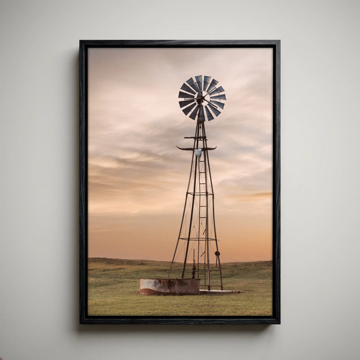 Old Windmill Decor - Rustic Wall Art with Longhorn Skull