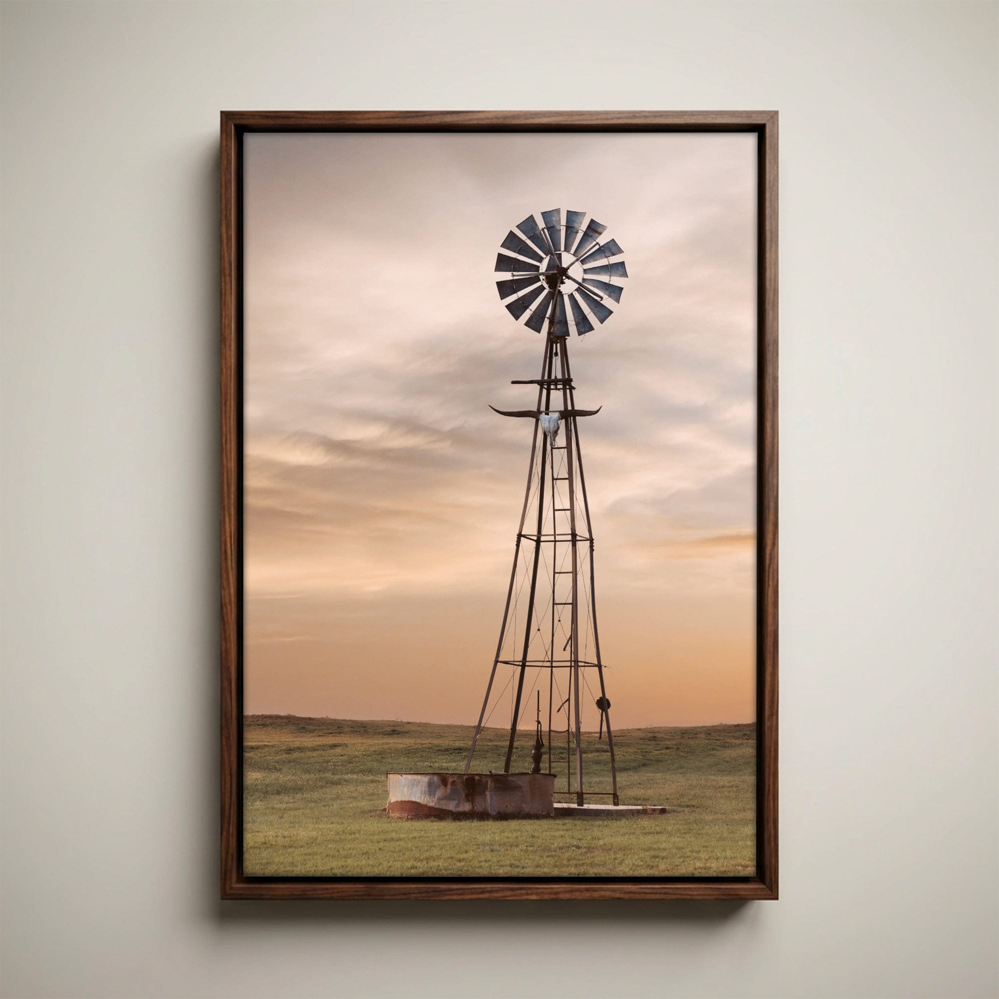 Old Windmill with Longhorn Skull: Timeless Western Style