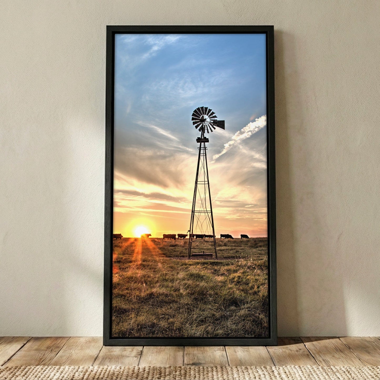 Old Windmill Vertical Canvas - Tall Narrow Rustic Wall Art Canvas-Black Frame / 10 x 20 Inches Wall Art Teri James Photography