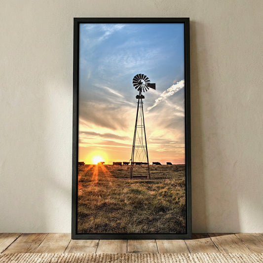 Old Windmill Vertical Canvas - Tall Narrow Rustic Wall Art Canvas-Black Frame / 10 x 20 Inches Wall Art Teri James Photography