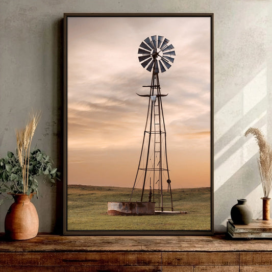 Old Windmill with Longhorn Skull and Horns Wall Art Teri James Photography