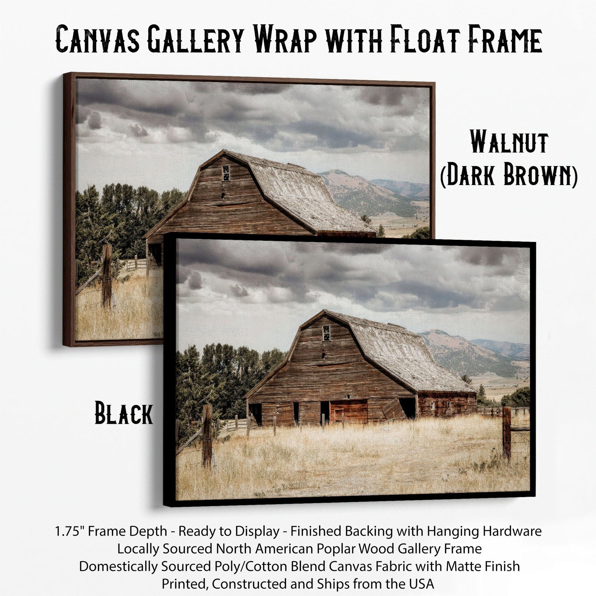 Old Wooden Barn Rustic Wall Art - Old Barn Canvas Print Canvas-Black Frame / 12 x 18 Inches Wall Art Teri James Photography