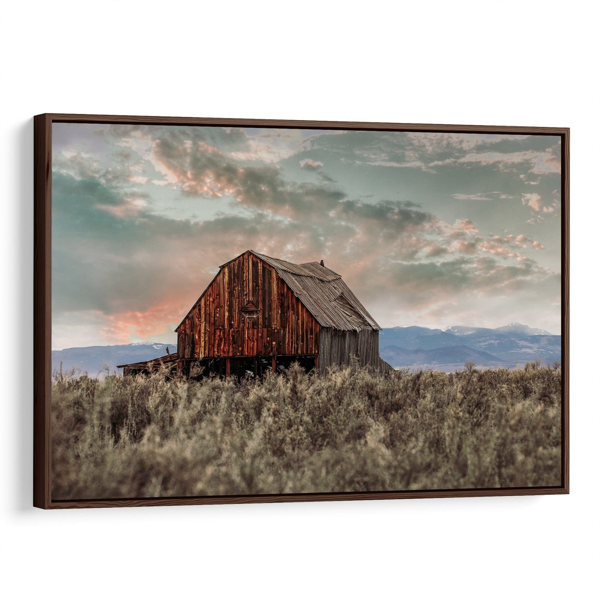 Old Wooden Barn with Beautiful Sunset Canvas-Walnut Frame / 12 x 18 Inches Wall Art Teri James Photography