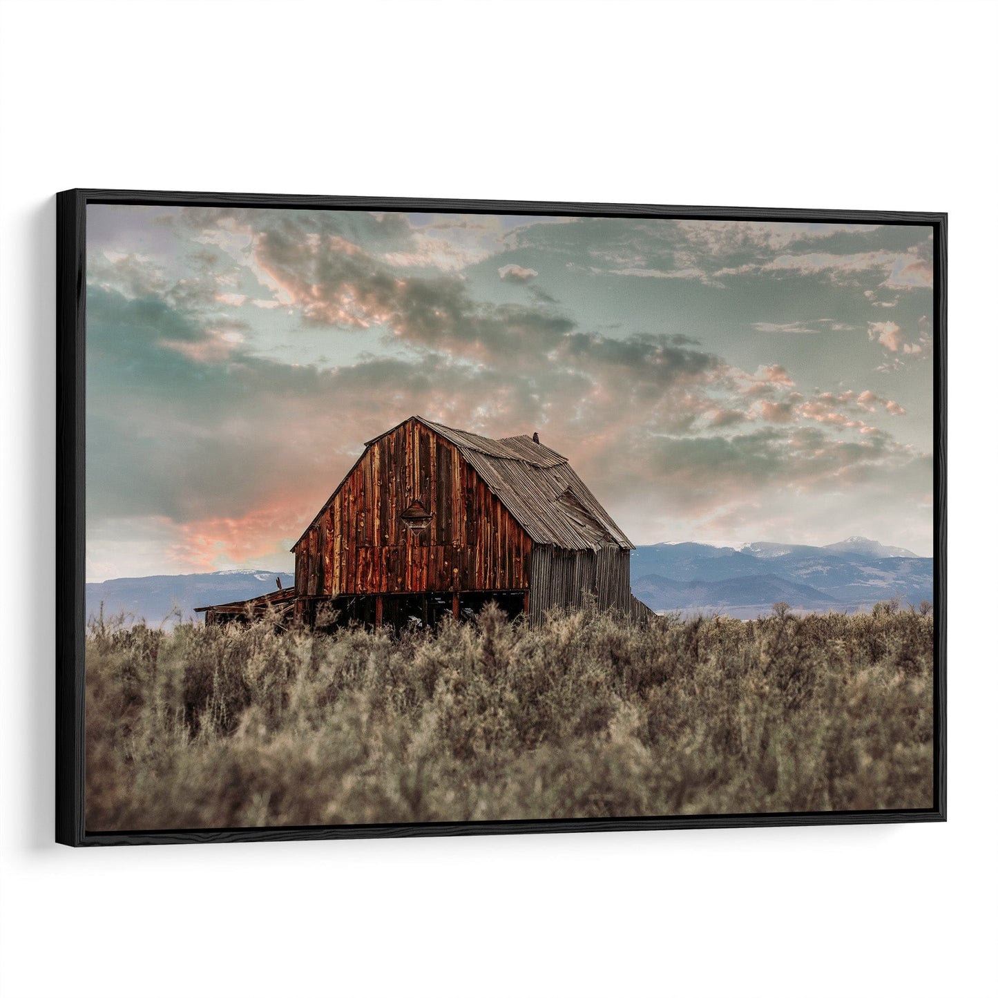 Old Wooden Barn with Beautiful Sunset Canvas-Black Frame / 12 x 18 Inches Wall Art Teri James Photography