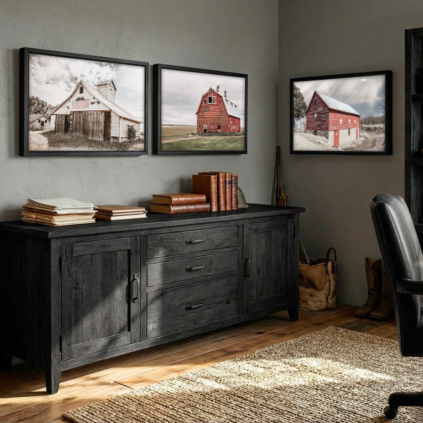 Patriotic Barn Prints - Set of 3 Old Barn Wall Decor with Stars and Stripes Art Wall Art Teri James Photography