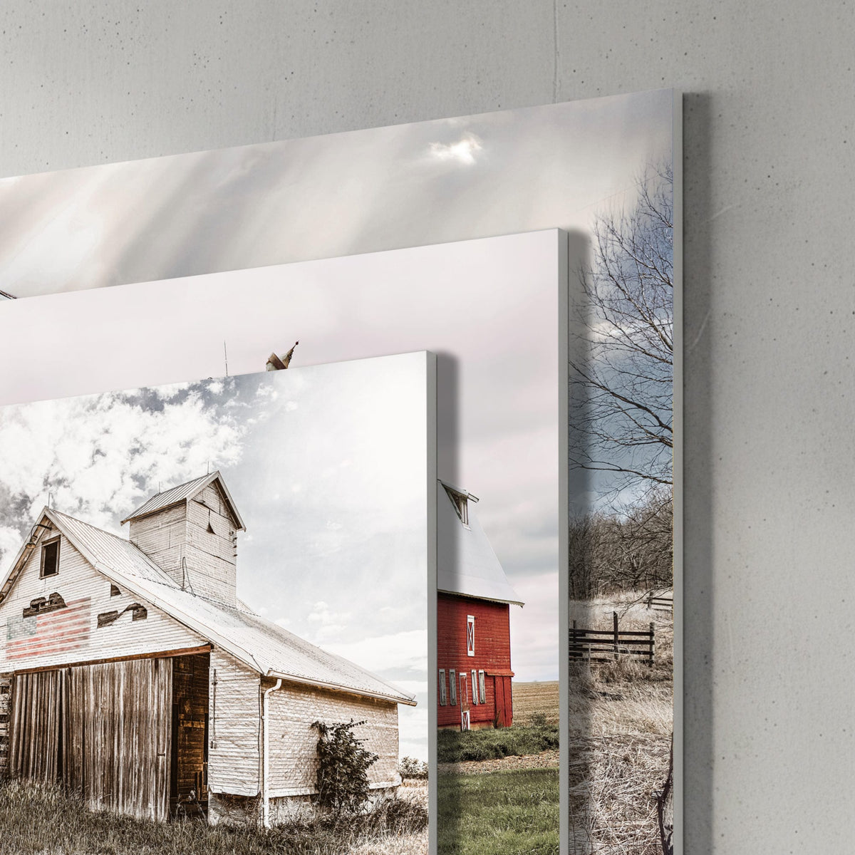 Patriotic Barn Prints - Set of 3 Old Barn Wall Prints Mounted Photo Print (Set of 3) / 12 x 18 Inches