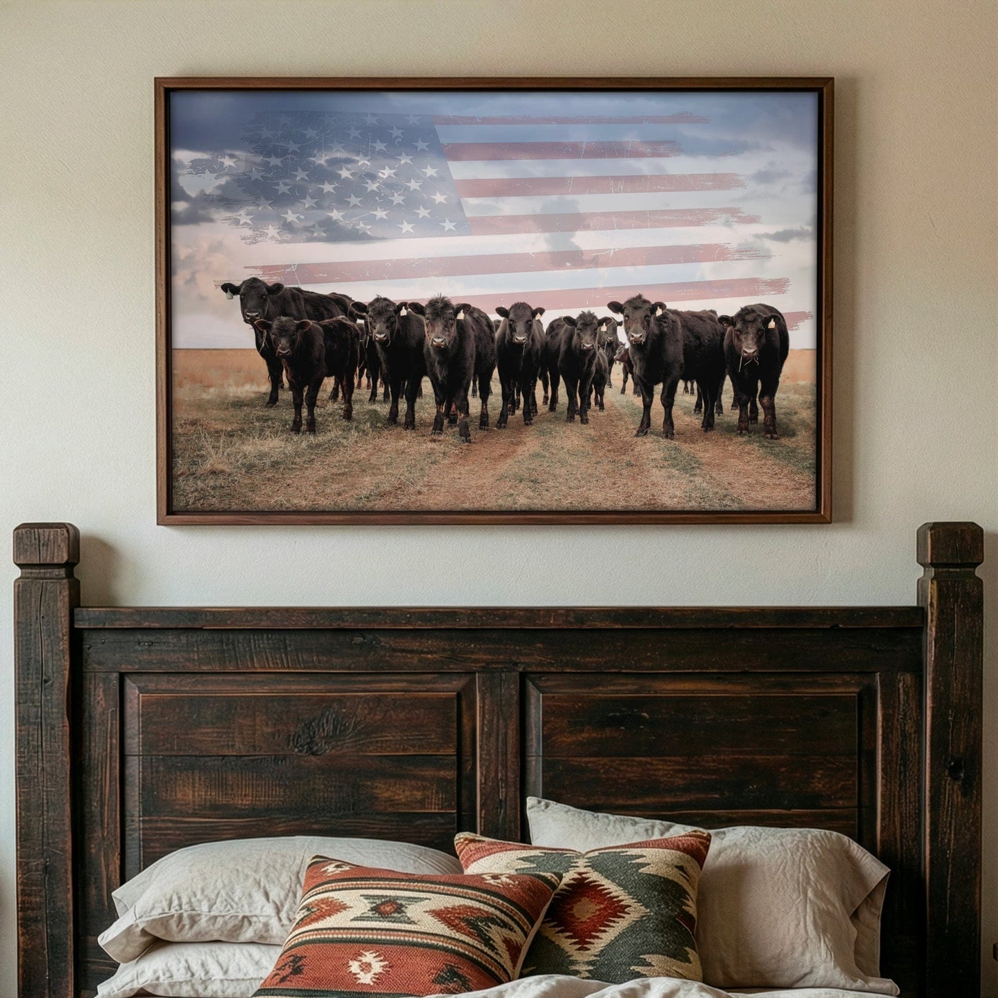 Patriotic Black Angus Art - American Flag Wall Art For Western Home Decor Wall Art Teri James Photography