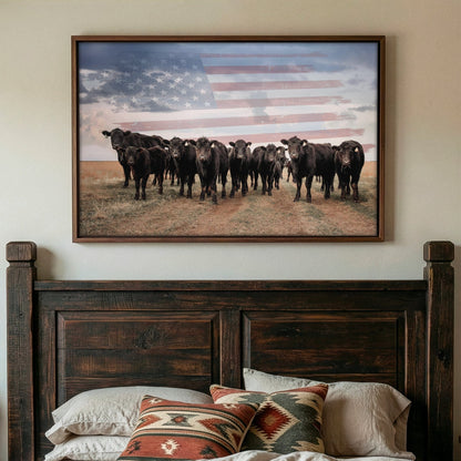 Patriotic Black Angus Art - American Flag Wall Art For Western Home Decor Wall Art Teri James Photography
