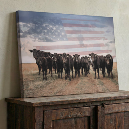 Patriotic Black Angus Art - American Flag Wall Art For Western Home Decor Wall Art Teri James Photography
