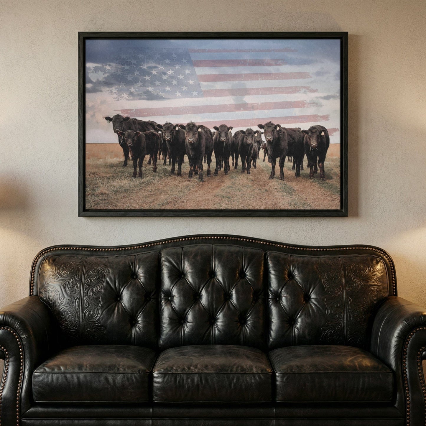 Patriotic Black Angus Art - American Flag Wall Art For Western Home Decor Wall Art Teri James Photography