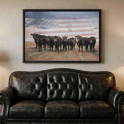 Patriotic Black Angus Art - American Flag Wall Art For Western Home Decor Wall Art Teri James Photography