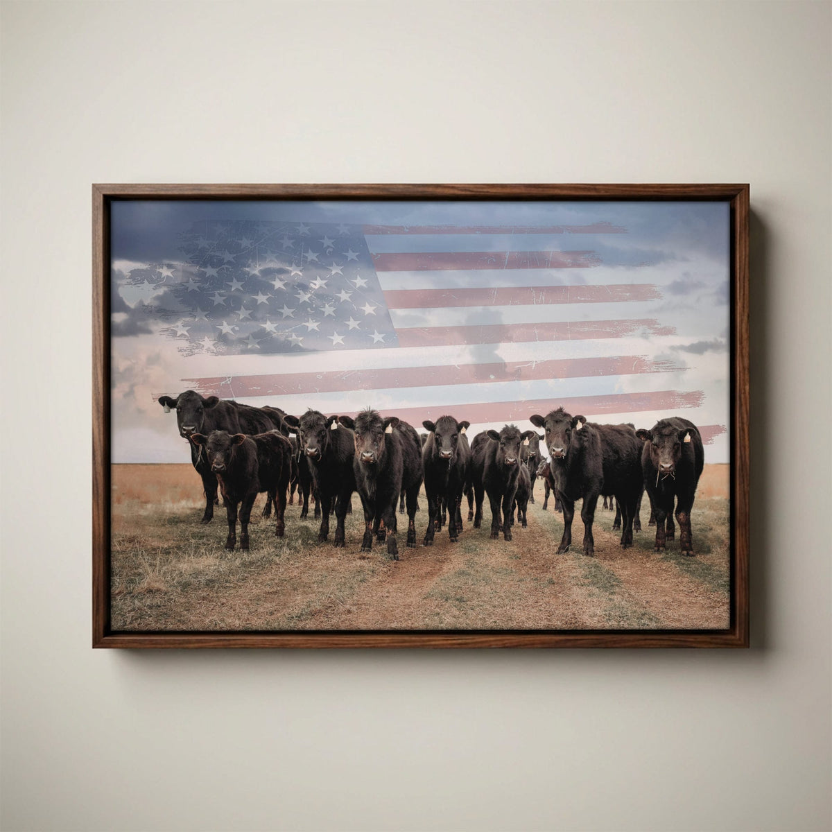 Patriotic Black Angus Art - American Flag Wall Art