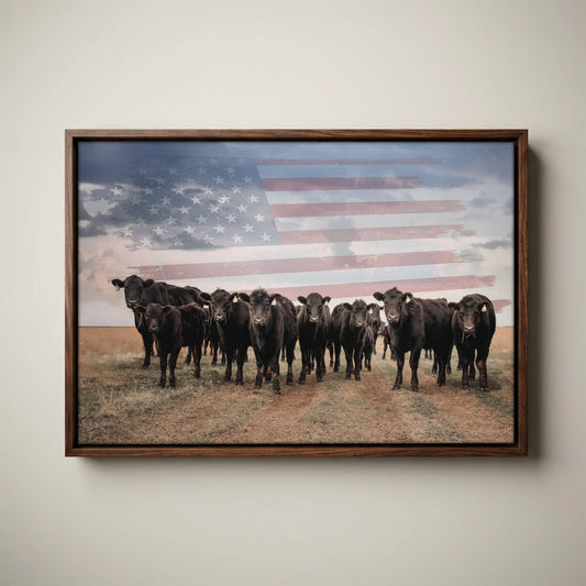 Patriotic Black Angus Art - American Flag Wall Art