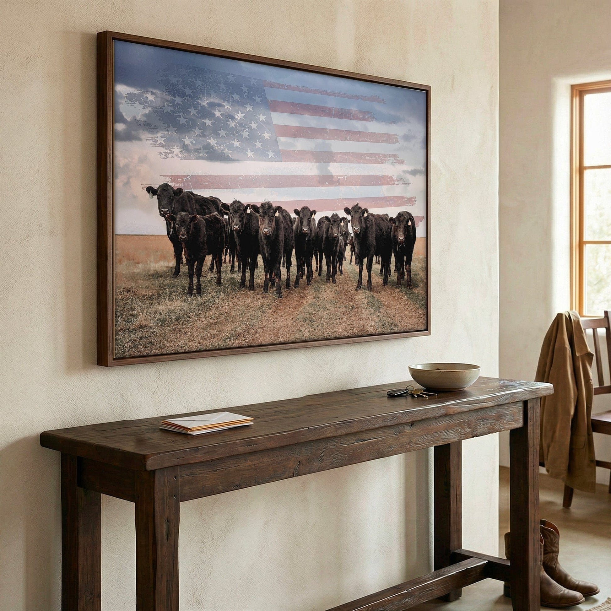 Patriotic Black Angus Cattle with American Flag Wall Art Teri James Photography