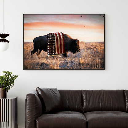 Patriotic Canvas Wall Decor - American Bison Wall Art Teri James Photography