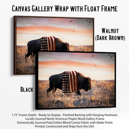 Patriotic Canvas Wall Decor - American Bison Canvas-Black Frame / 12 x 18 Inches Wall Art Teri James Photography