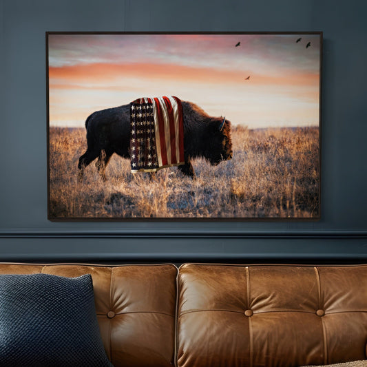 Patriotic Canvas Wall Decor - American Bison Wall Art Teri James Photography