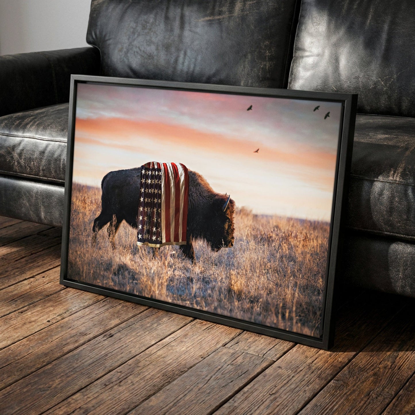 Patriotic Canvas Wall Decor - American Bison Canvas-Black Frame / 12 x 18 Inches Wall Art Teri James Photography