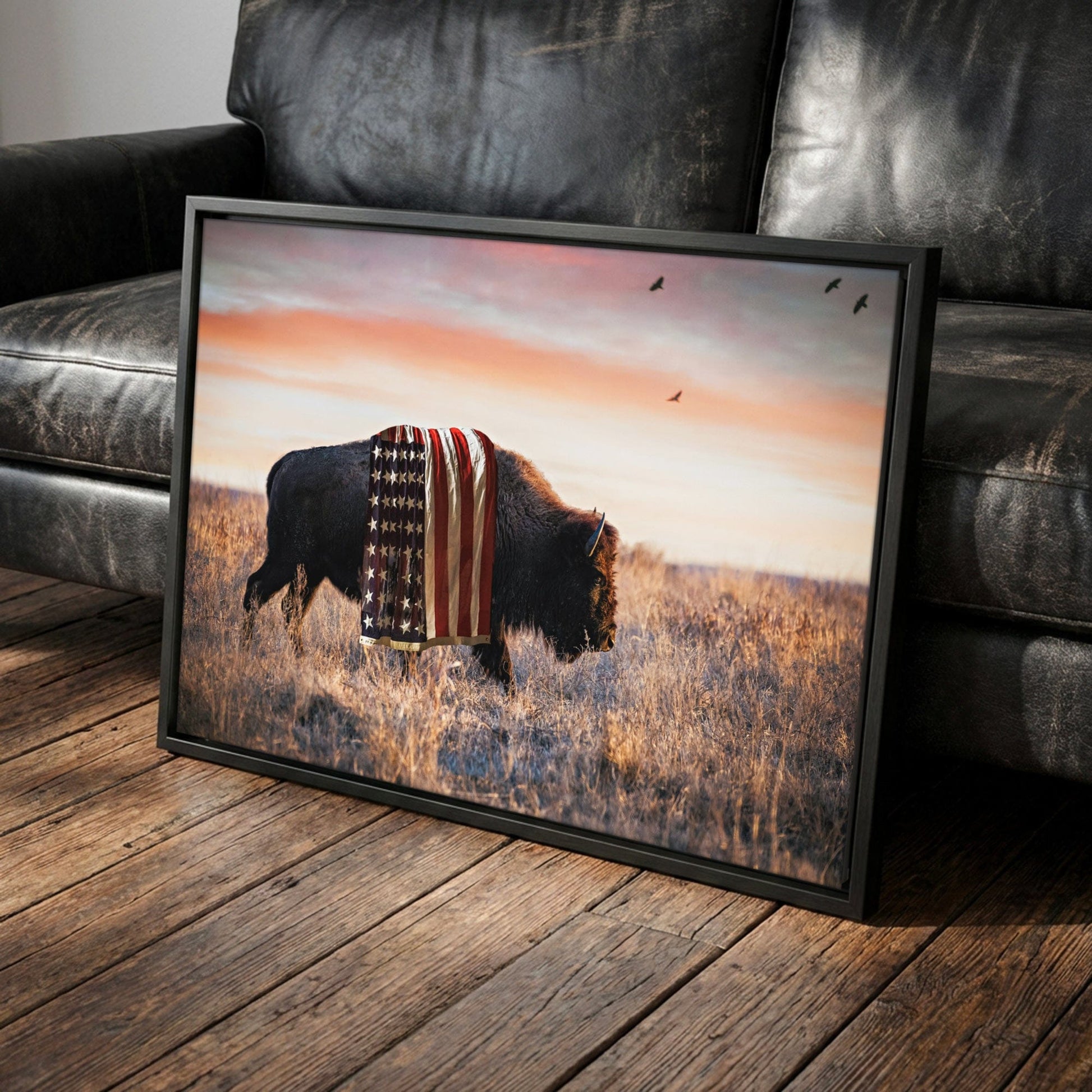 Patriotic Canvas Wall Decor - American Bison Canvas-Black Frame / 12 x 18 Inches Wall Art Teri James Photography