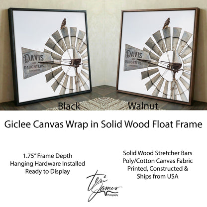 Personalized Cattle Brand Art - Windmill With Your Livestock Brand Canvas-Black Frame / 16 x 16 Inches Wall Art Teri James Photography