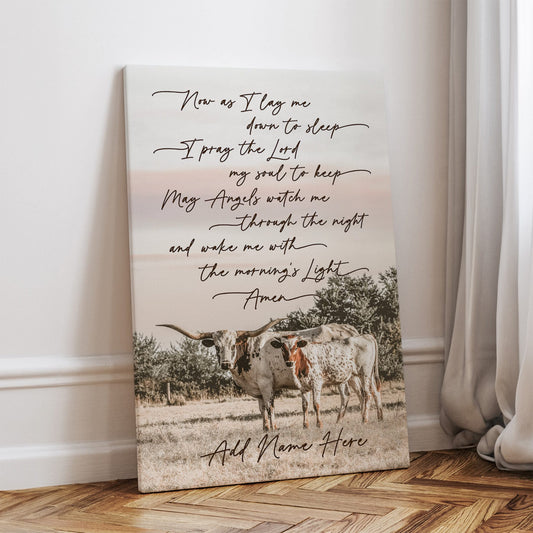Personalized Western Nursery Art - Longhorn Cow Canvas Canvas-Unframed / 12 x 18 Inches