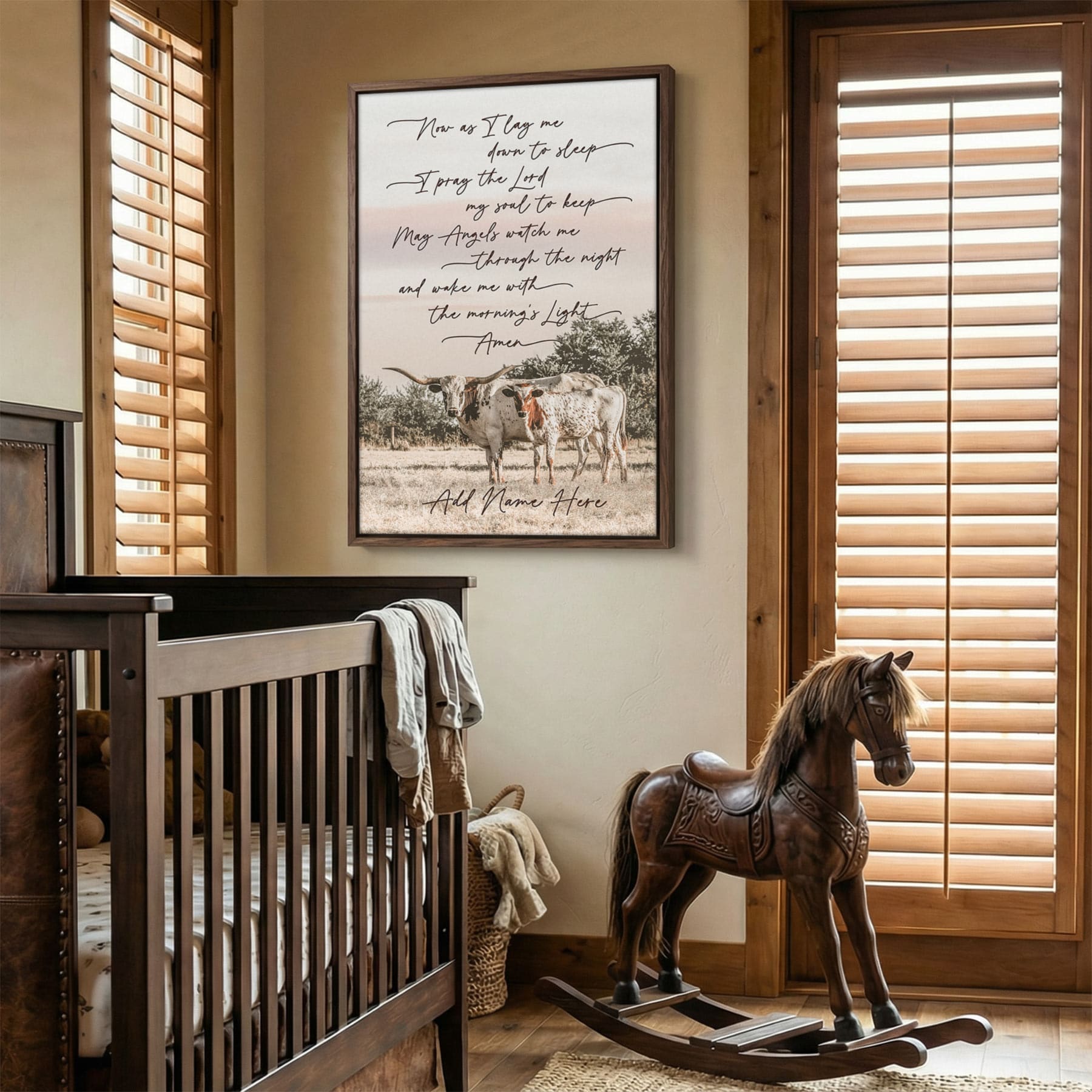 Personalized Western Nursery Art - Longhorn Cow Canvas
