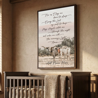 Personalized Western Nursery Art - Longhorn Cow Canvas
