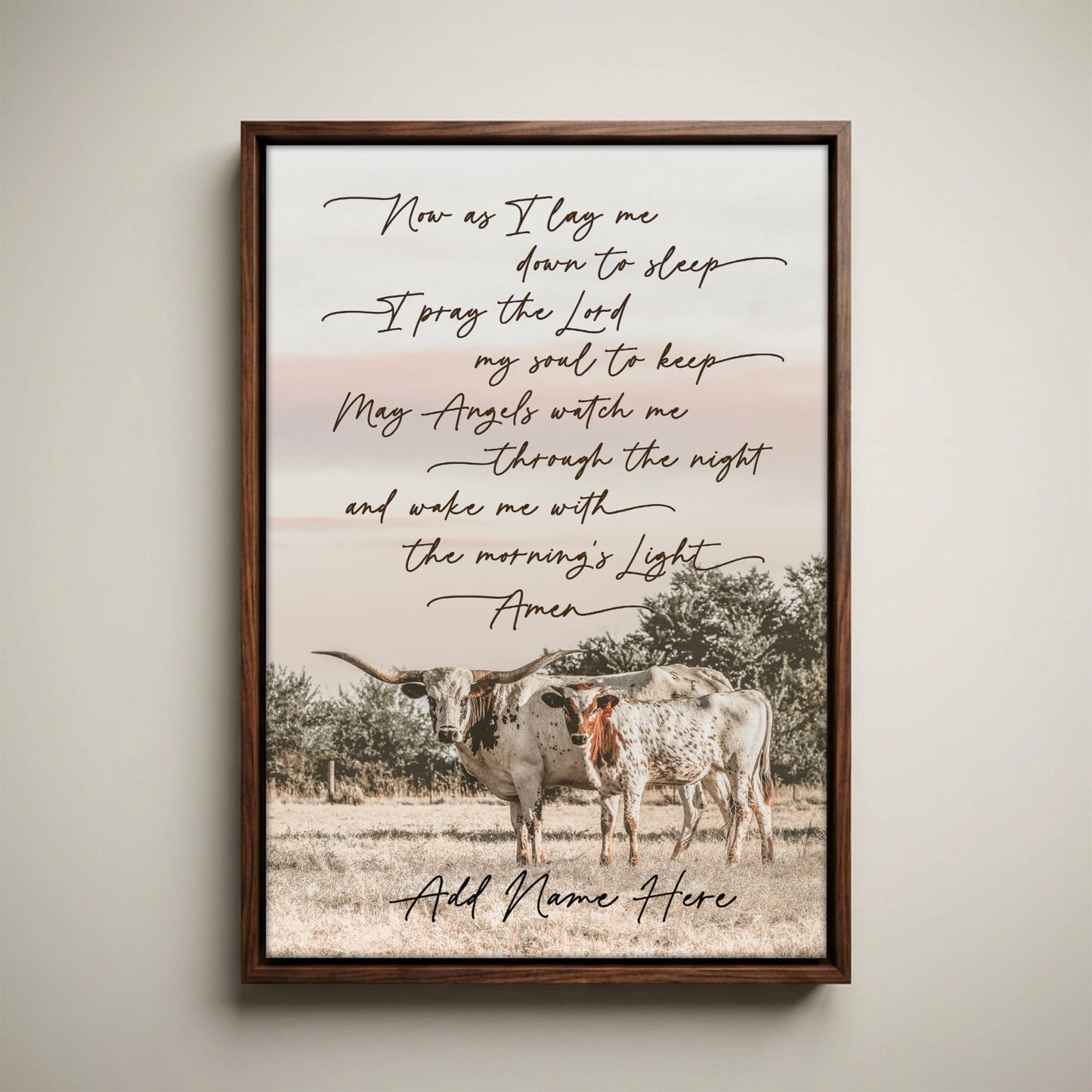 Personalized Western Nursery Art - Longhorn Cow Canvas