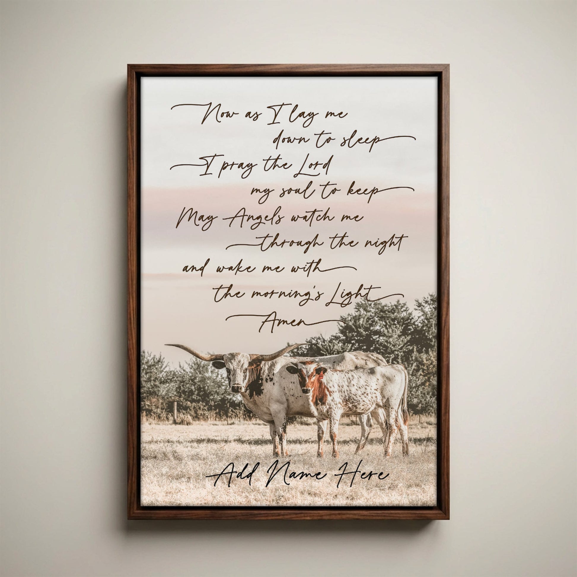 Personalized Western Nursery Art - Longhorn Cow Canvas