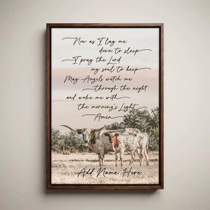 Personalized Western Nursery Art - Longhorn Cow Canvas