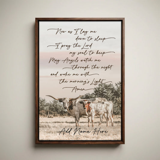 Personalized Western Nursery Art - Longhorn Cow Canvas