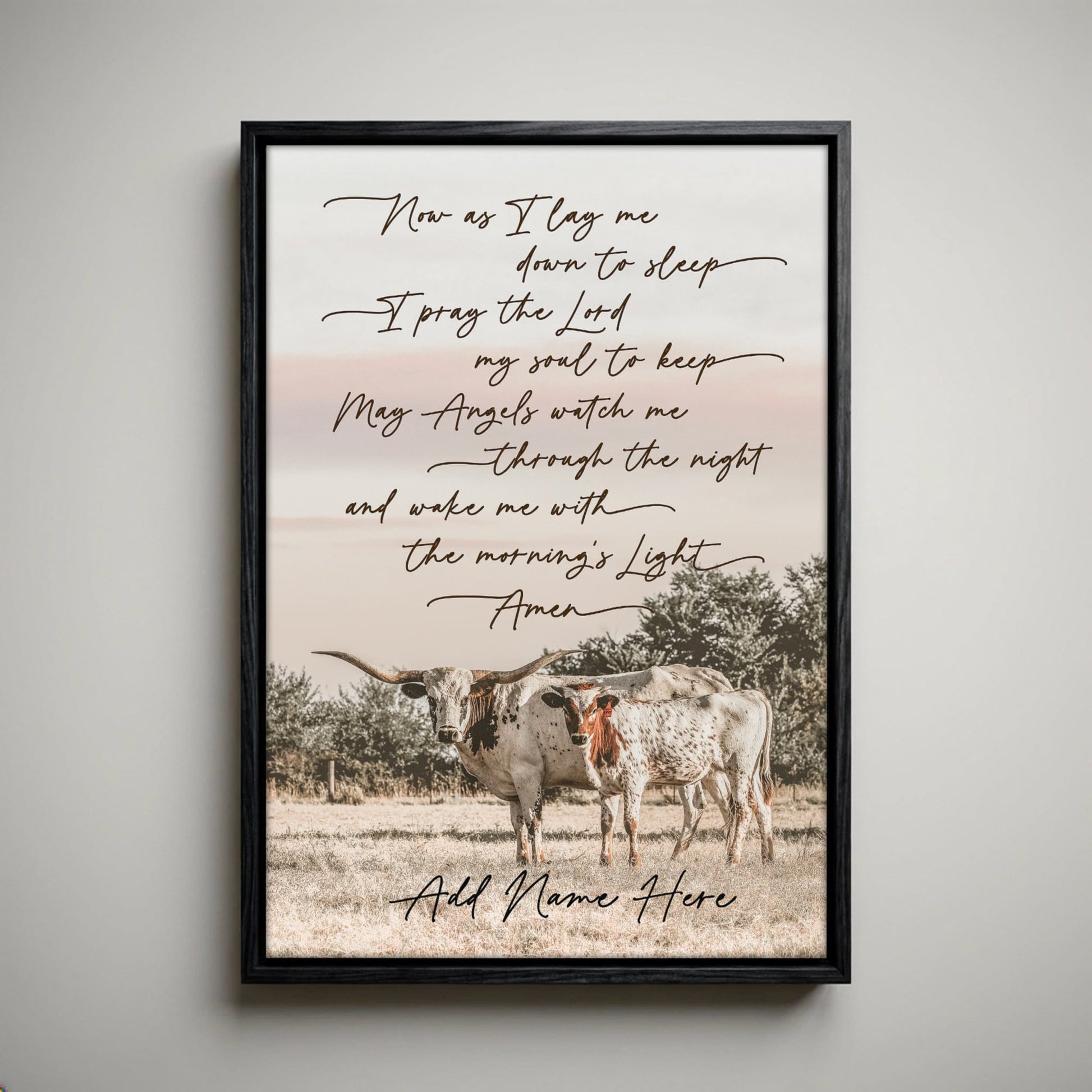 Personalized Western Nursery Art - Longhorn Cow Canvas