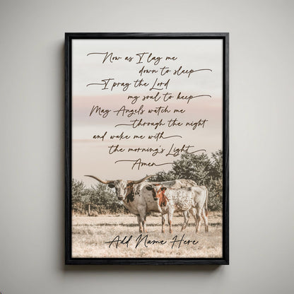Personalized Western Nursery Art - Longhorn Cow Canvas