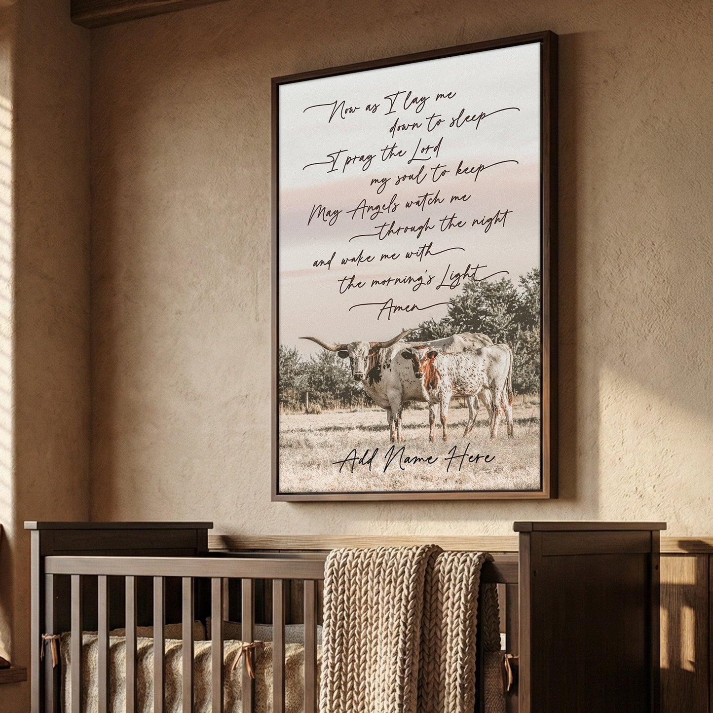 Personalized Western Nursery Art - Longhorn Cow Canvas Wall Art Teri James Photography