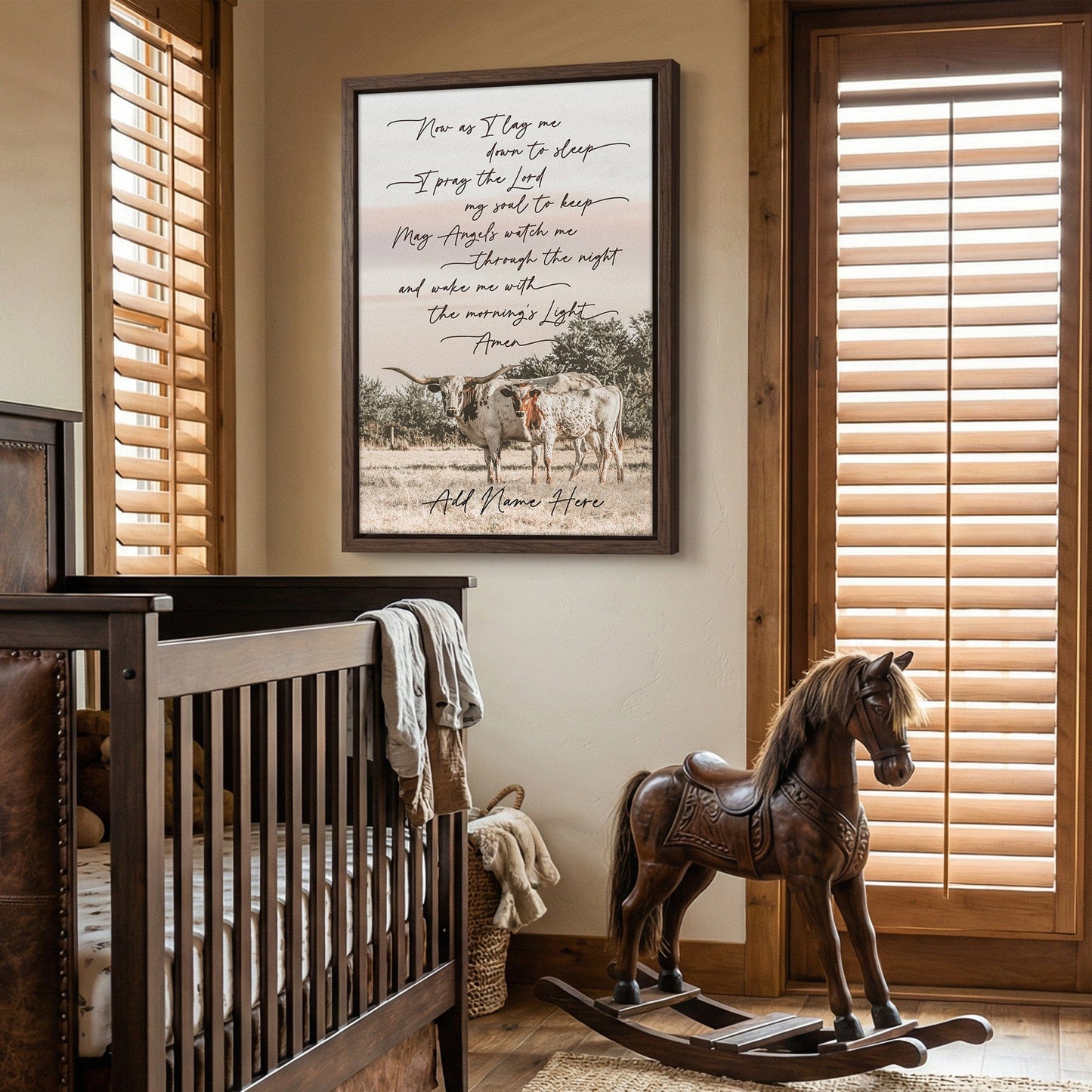 Personalized Western Nursery Art - Longhorn Cow Canvas Wall Art Teri James Photography