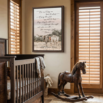 Personalized Western Nursery Art - Longhorn Cow Canvas Wall Art Teri James Photography